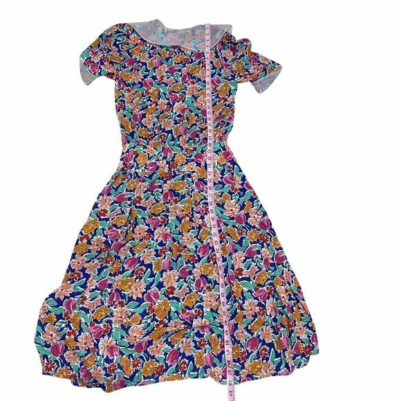 Neiman Marcus Vintage Floral Tropical Print Midi Dress Size 10 - Picture 4 of 16